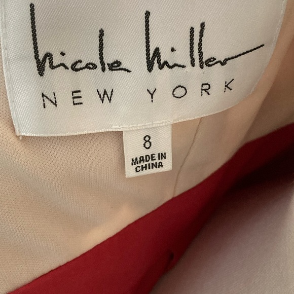 Nicole Miller Hi Low Dress Cut Out Back Covered Buttons Red & Cream Sz8 AMAZING - Picture 4 of 5